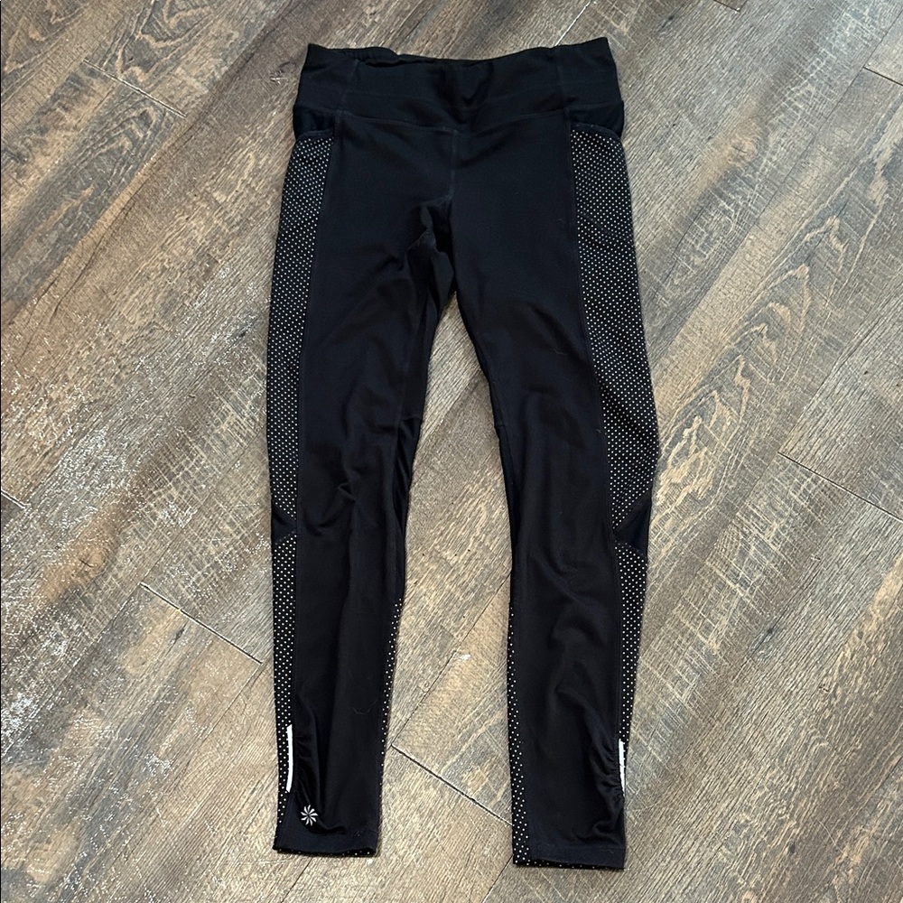Athleta Womens Full Length Leggings S Black Polka Dot Inserts Pocket Compression